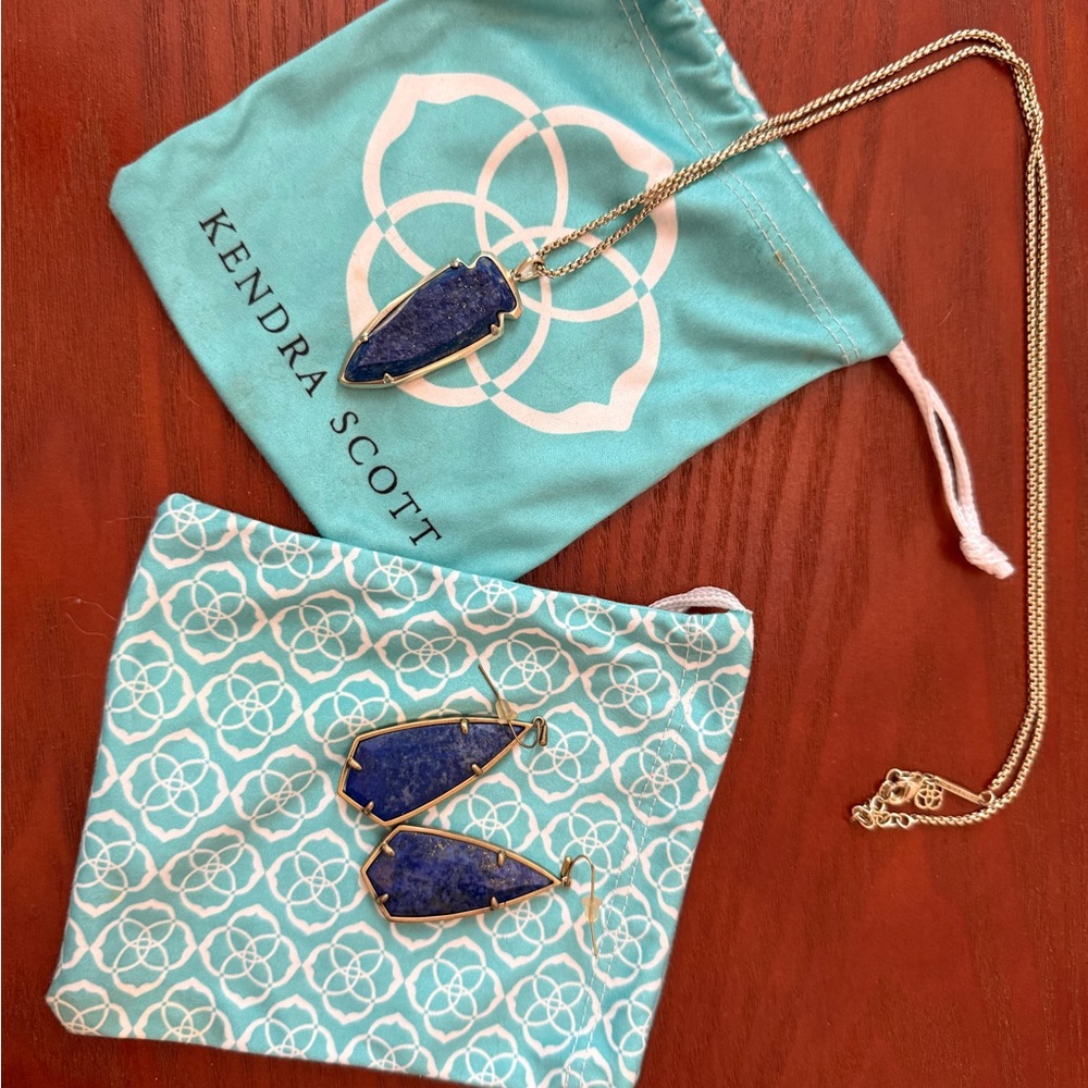 Kendra Scott Lapis Blue Pendant Necklace and Earrings